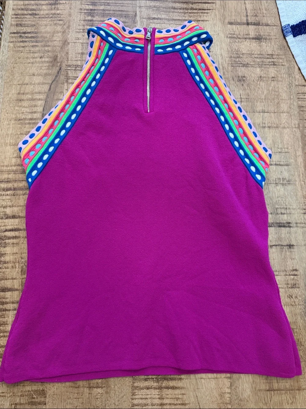 Milly Fuchsia Halter Top with Multicolor Stripe and Dot Trim - Picture 5 of 8